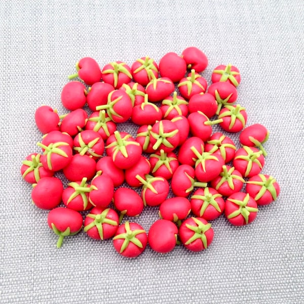 20 Miniature Dollhouse Tomatoes Clay Polymer Red Green Tomato Round Vegetables Veggies Cute Little Tiny Small Supply Food Jewelry Decor 1/12