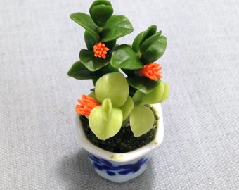 Miniature Dollhouse Artificial Flower House Plant Orange Flowers Clay Polymer Garden Flower Hand Made Supplies Cute Ceramic Pot Display 1/12