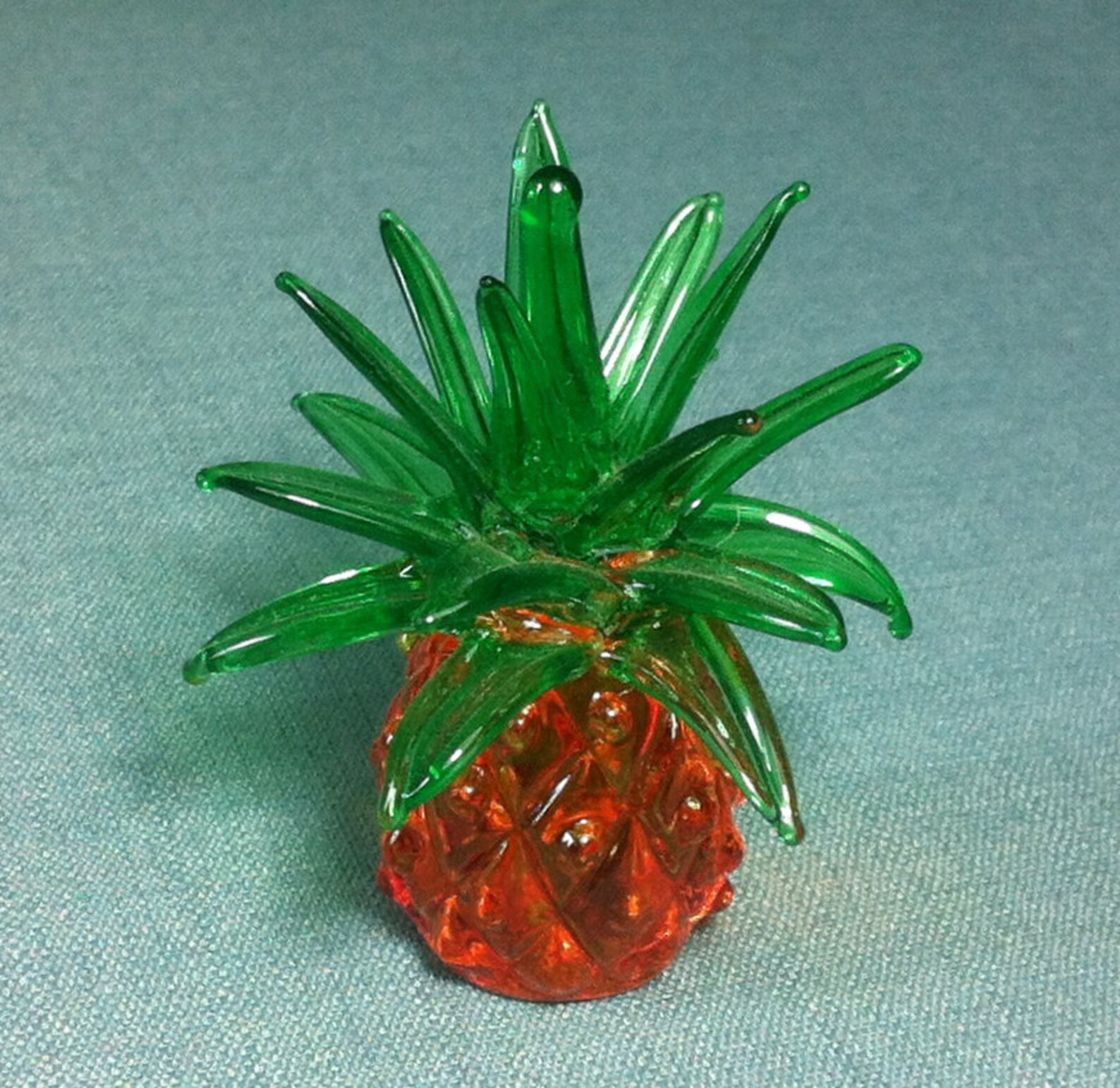 Hand Blown Glass Pineapple Cute Orange Green Exotic Fruit Etsy