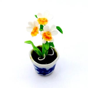 Miniature Dollhouse Flower Artificial Plant Orchid White Clay Polymer Fimo Garden Flowers Hand Made Supplies Tiny Mini Ceramic Pot Deco 1/12