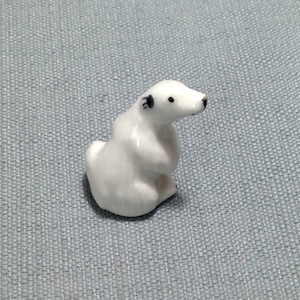 Miniature Ceramic Polar Bear Baby Sitting Animal Cute Little White Figurine Statue Decoration Craft Collectible Hand Painted Decor Deco