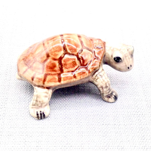 Miniature Ceramic Exotic Turtle Mini Animal Walking Cute Little Brown Beige Figurine Tiny Statue Small Decoration Collectible Hand Painted