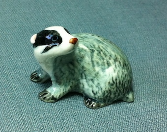 Miniature Ceramic Badger Animal Funny Cute Little Grey White Black Figurine Small Statue Tiny Decoration Collectible Hand Painted Figure