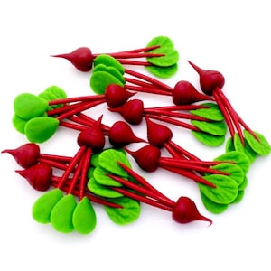 10 Miniature Dollhouse Beetroots Clay Polymer Green Red Long Vegetables Small Veggies Cute Little Fimo Food Jewelry Supplies Tiny Beets Deco