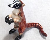 Miniature Ceramic Lemur Monkey Standing Animal Cute Small Brown Black White Figurine Statue Decoration Collectible Hand Painted Figure Decor