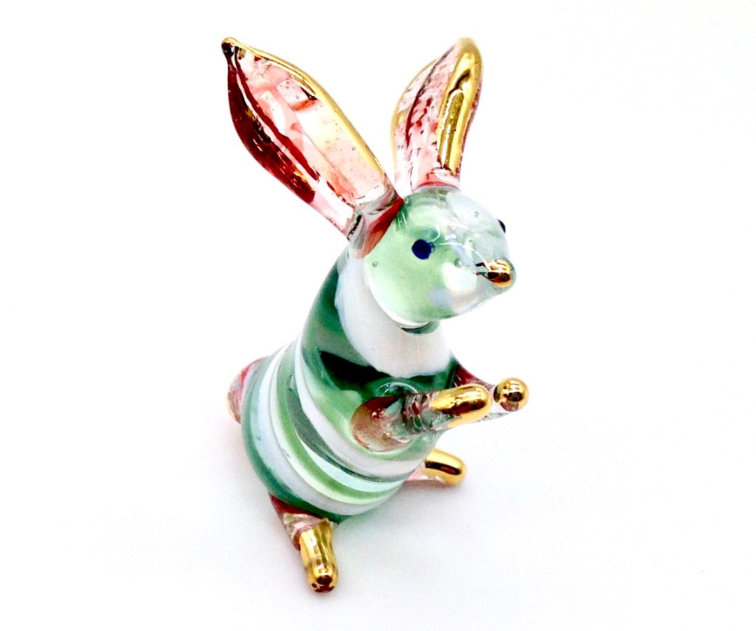Hand Blown Glass Miniature Rabbit Bunny Little Animal Green Red White ...
