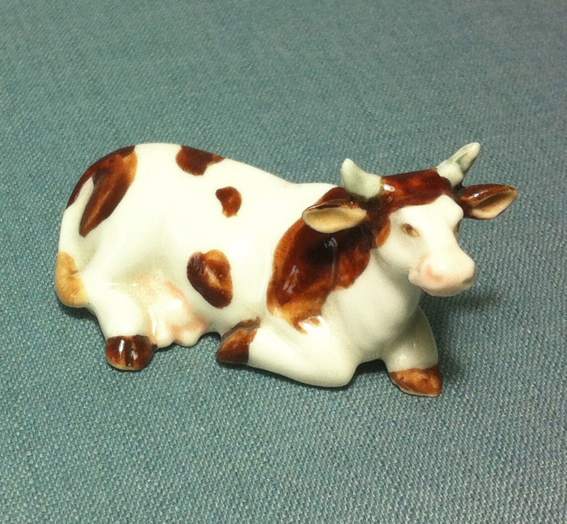 Miniature Ceramic Farm Cow Bull Animal Cute Little Tiny Small Etsy