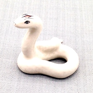 Miniature Ceramic Snake Reptile Cobra Mini Animal Cute Little Tiny Small White Figurine Statue Decoration Craft Collectible Hand Painted