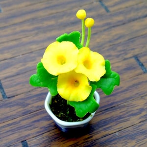 Miniature Dollhouse Artificial Flower Plant Morning Glory Yellow Clay Polymer Fimo Garden Flowers Hand Made Supplies Ceramic Pot Decor 1/12