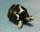 Miniature Ceramic Exotic Turtle Reptile Animal Cute Little Tiny Small Black Grey Orange Figurine Statue Decoration Collectible Hand Painted