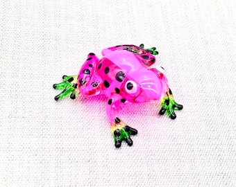 Miniature Hand Blown Glass Funny Toad Frog Reptile Animal Pink Green Tiny Figurine Statue Decoration Collectible Small Craft Painted Figure