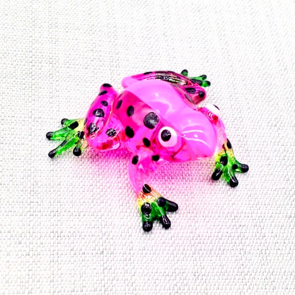 Miniature Hand Blown Glass Funny Toad Frog Reptile Animal Pink Green Tiny Figurine Statue Decoration Collectible Small Craft Painted Figure