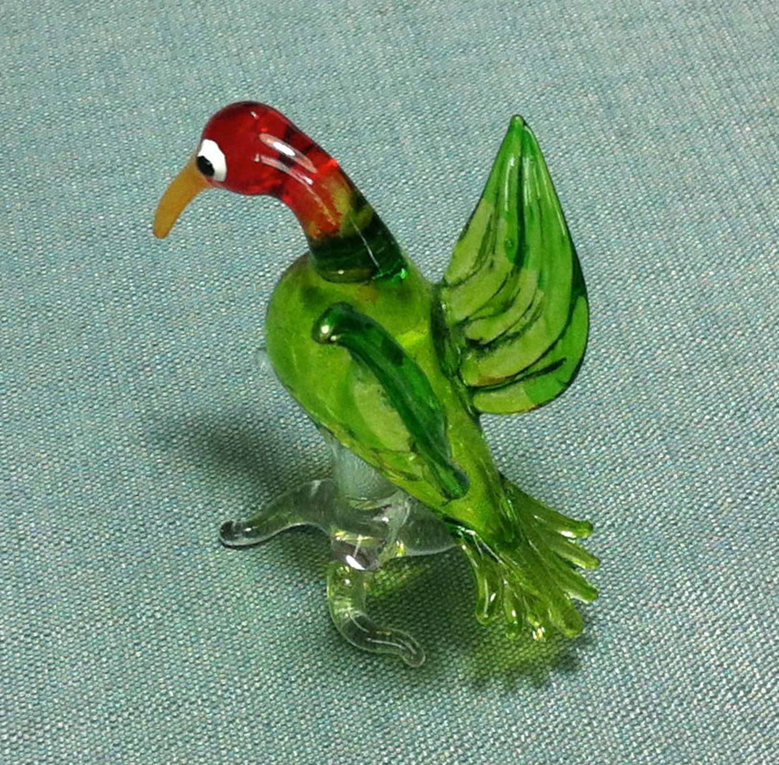 Hand Blown Glass Parrot Bird Animal Cute Green Red Figurine Etsy