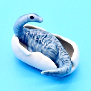 Miniature Ceramic Dinosaur Dino Baby Egg Jurassic Animal Cute Little Tiny Small Blue Figurine Statue Decoration Collectible Hand Painted