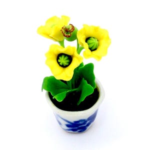 Miniature Dollhouse Artificial Flower Plant Poppy Yellow Clay Polymer Fimo Garden Tiny Flowers Hand Made Supplies Ceramic Pot Decor 1/12