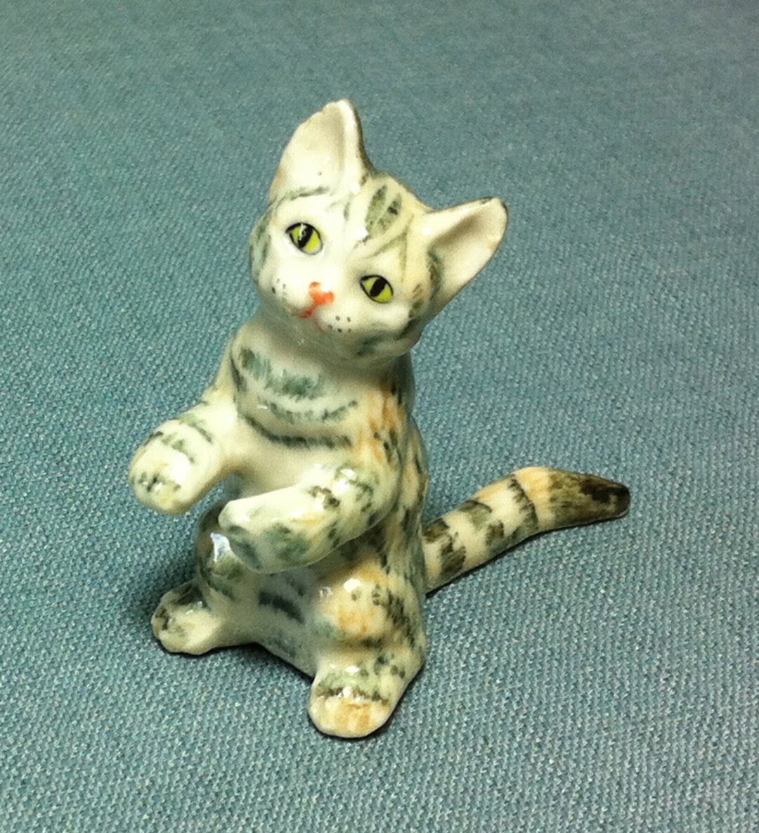 Miniature Ceramic Cat Kitty Kitten Animal Cute Little Tiny Etsy