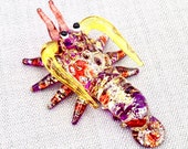 Hand Blown Glass Miniature Shrimp Prawn Sea Tiny Animal Purple Yellow Figurine Statue Decoration Collectible Small Craft Hand Painted Figure