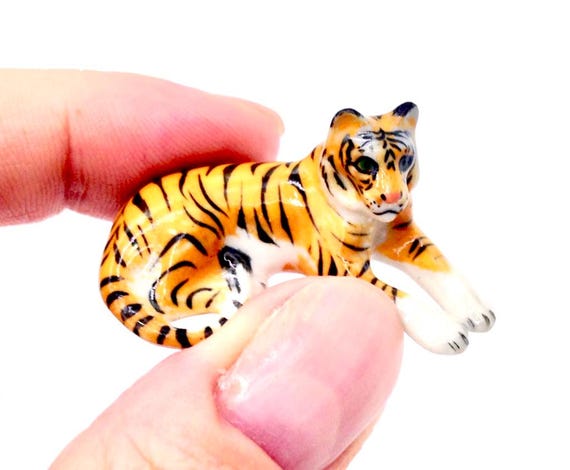 Miniature Ceramic Tiger Laying Feline Wild Jungle Animal Little