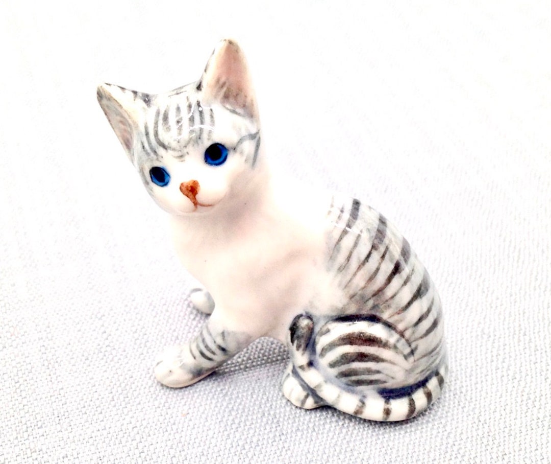 Miniature Ceramic Cat Kitty Sitting Animal Cute Little Tiny Etsy