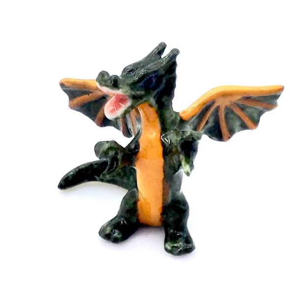 Miniature Ceramic Dragon Fantasy Little Animal Green Yellow Figurine Tiny Statue Small Decoration Hand Painted Craft Collectible Figure