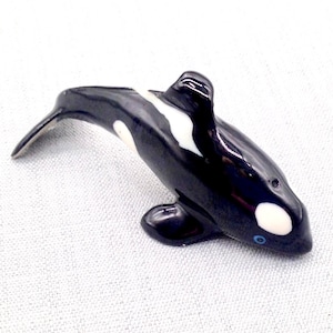 Miniature Ceramic Killer Whale Orca Fish Animal Little Black White Figurine Tiny Statue Small Decoration Hand Painted Collectible Figure