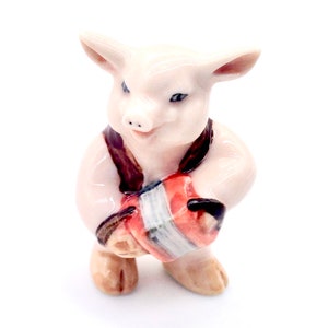 Miniature Ceramic Pig Pork Playing Music Accordion Little Animal Tiny Pink Brown Figurine Statue Decoration Collectible Hand Painted Figure
