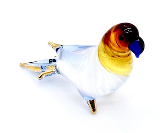 Hand Blown Glass Miniature Funny Parrot Exotic Bird Animal Cute Brown White Figurine Statue Decoration Collectible Small Craft Hand Painted