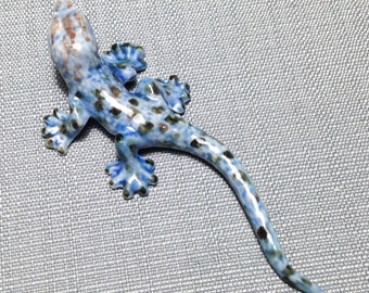 Miniature Ceramic Gecko Lizard Reptile Animal Cute Little Blue Figurine Tiny Statue Small Decoration Hand Painted Craft Collectible Figure