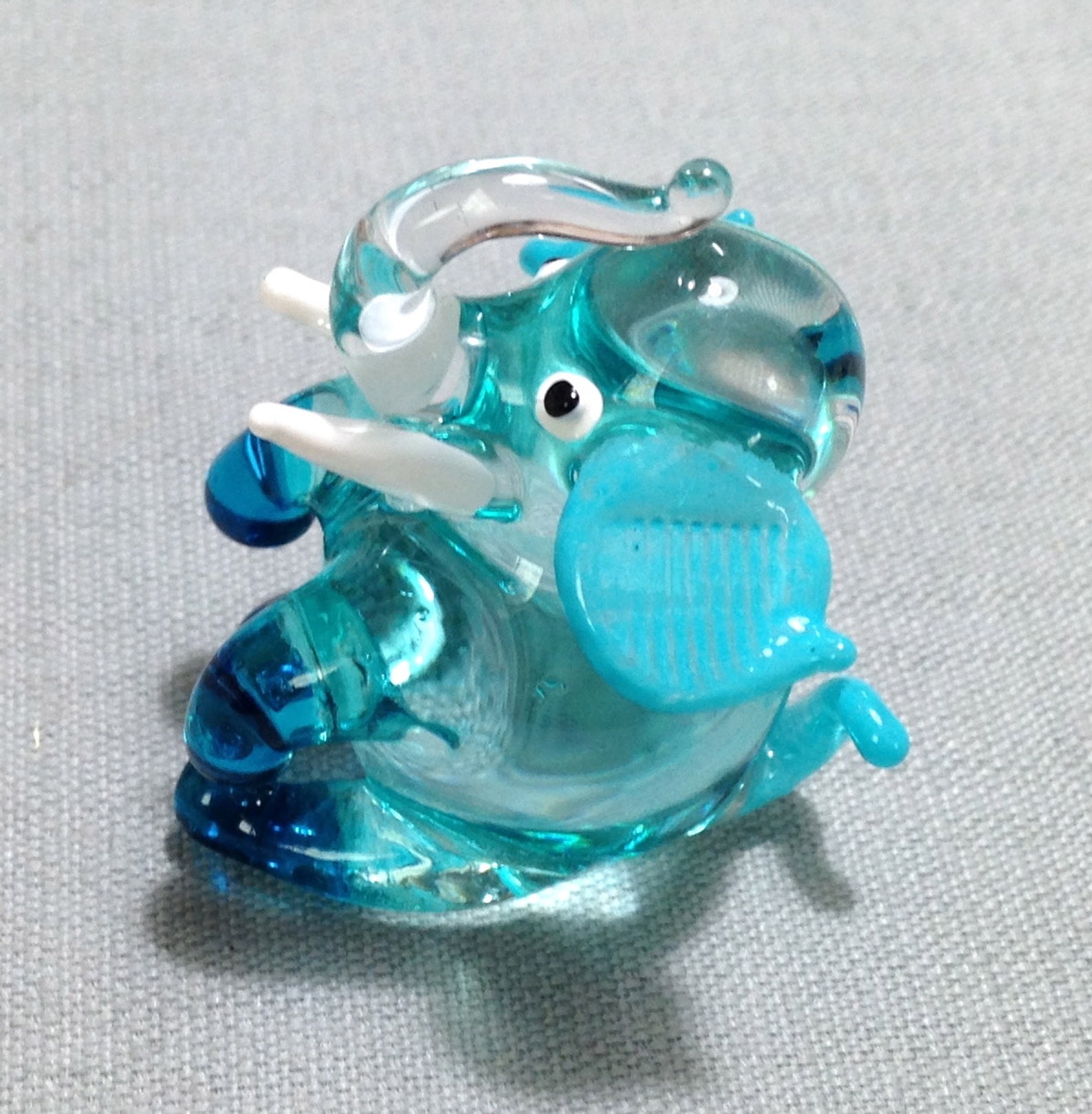 Hand Blown Glass Elephant Sitting Animal Cute Miniature Blue Etsy