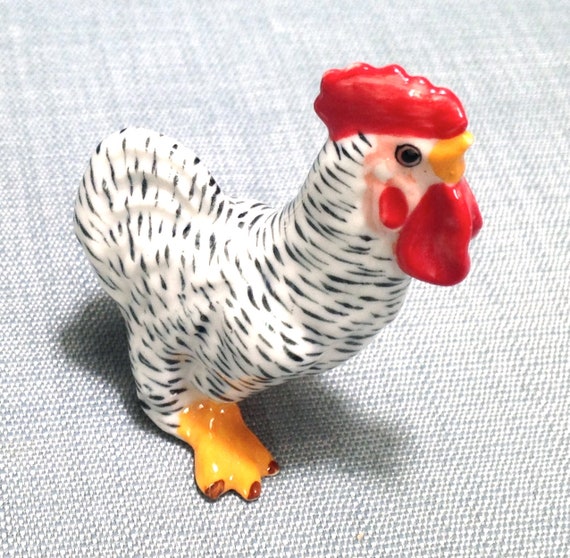 1 Miniature Dollhouse Tiny Rooster Chicken Animals Ceramic Decorative Figurine 