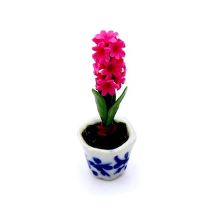 Artificial Miniature Dollhouse Flower Tiny Plant Hyacinth Pink Green Clay Polymer Garden Flowers Hand Made Supplies Ceramic Pot Decor 1/12