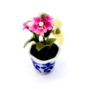 Miniature Dollhouse Artificial Flower Plant Hydrangea Pink Clay Polymer Fimo Garden Flowers Hand Made Supplies Tiny Ceramic Pot Decor 1/12