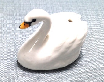 Miniature Ceramic Swan Bird Water Animal Funny Cute Little White Yellow Figurine Tiny Statue Small Decoration Hand Painted Collectible Deco