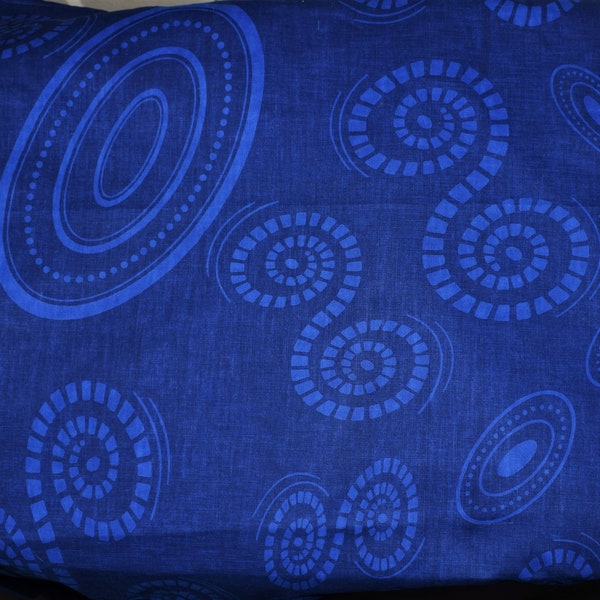 1/2 Yard Dark Blue African Fabric, Indigo Blue Fabric, Tribal Textile, Demin, Geometric Swirl Circles, Cotton Wax Print, Ethnic Boho Decor