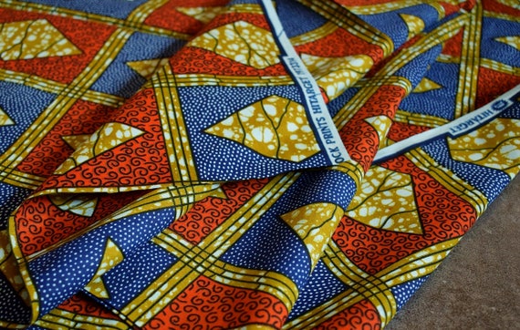 1/2 Yard Geometric Red Blue Cotton Fabric African Patterned | Etsy