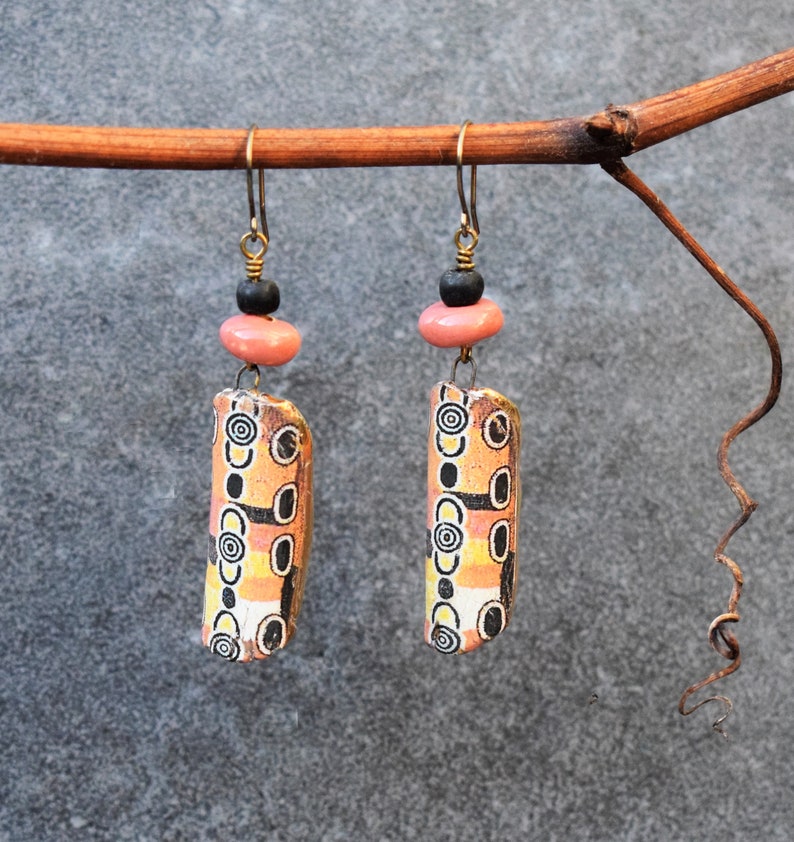 Hippie Jewelry Aboriginal Tribal Ethnic Festival Bohemian Jewelry Peach Pastel Orange Pink Primitive Earrings Colorful Tribal Earrings