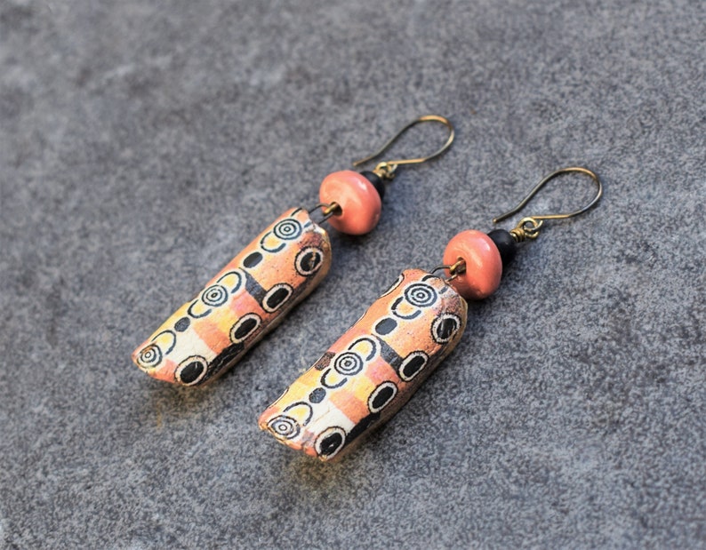 Hippie Jewelry Aboriginal Tribal Ethnic Festival Bohemian Jewelry Peach Pastel Orange Pink Primitive Earrings Colorful Tribal Earrings