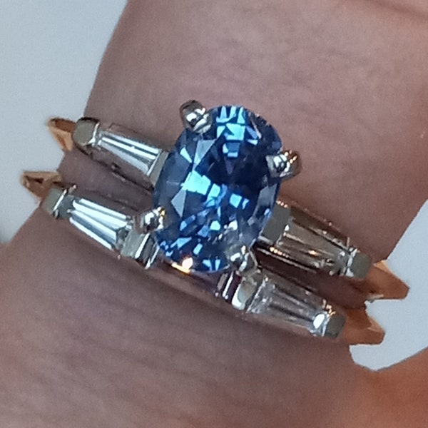 Jaffe & Son 1940's Blue Sapphire and Diamond Wedding Ring Set