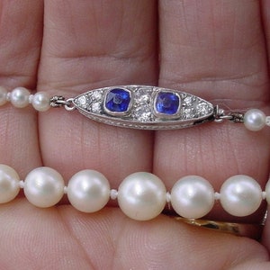 Antique Pearl Necklace with Sapphire Diamond Platinum Catch image 2