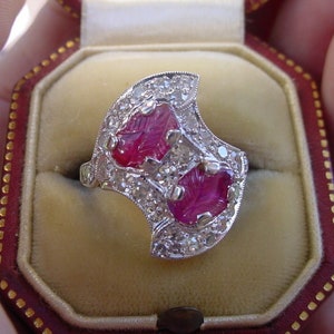 GIA Burmese No Heat Ruby Diamond Ring Platinum Art Deco Antique