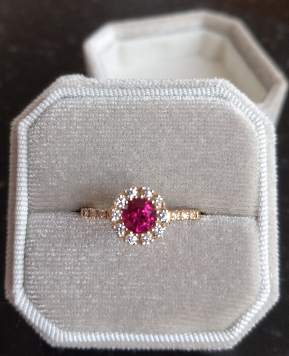 Spark GIA Burmese Ruby and Diamond Ring 18K Yello… - image 3
