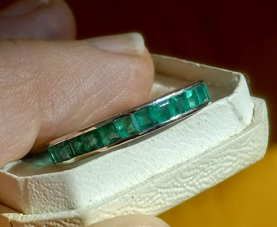 Old Emerald Cut Emerald Eternity Band in 18K Gold - image 4