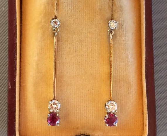 GIA No Heat Ruby and Diamond Dangle Earrings in 1… - image 1