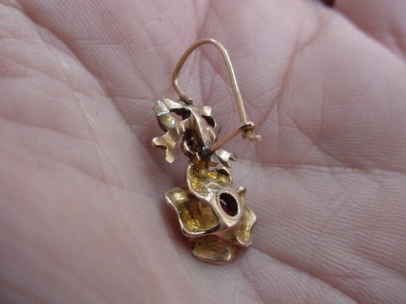 Antique Bow Flower Ruby Earrings Victorian 14k Ye… - image 4