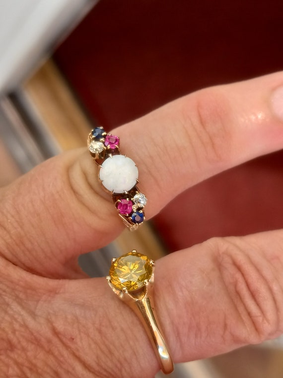 Antique Opal Ring with Diamonds Ruby & Sapphires - image 5