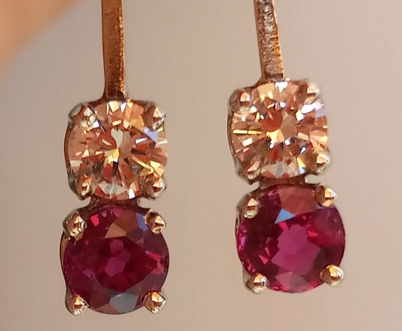 GIA No Heat Ruby and Diamond Dangle Earrings in 1… - image 2