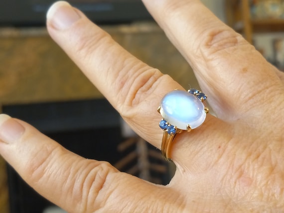 Vintage 1940's Large Blue Flash Ceylon Moonstone … - image 9