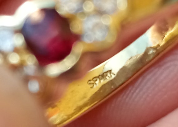 Spark Creations Three Stone Ruby Diamond Ring 18k… - image 7