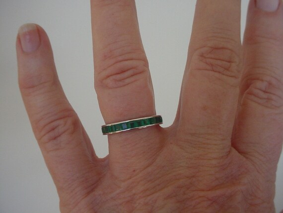 Old Emerald Cut Emerald Eternity Band in 18K Gold - image 5