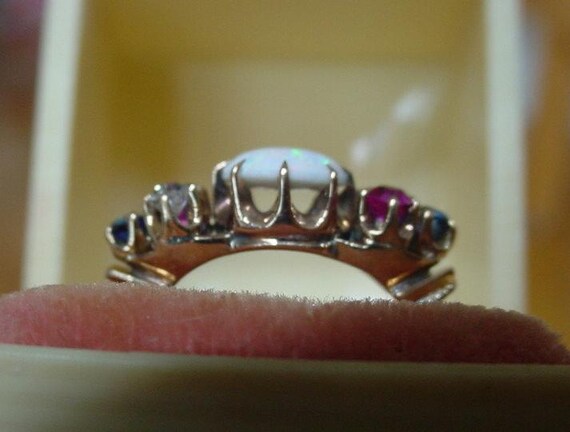 Antique Opal Ring with Diamonds Ruby & Sapphires - image 3